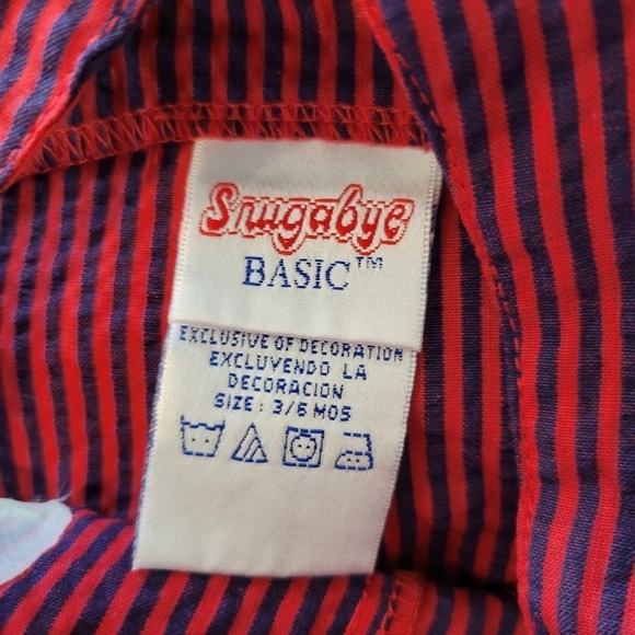 Snugabye Basic Vintage Baby Boy 3-6 Months Red Navy Striped Overalls Shortalls - Picture 5 of 6